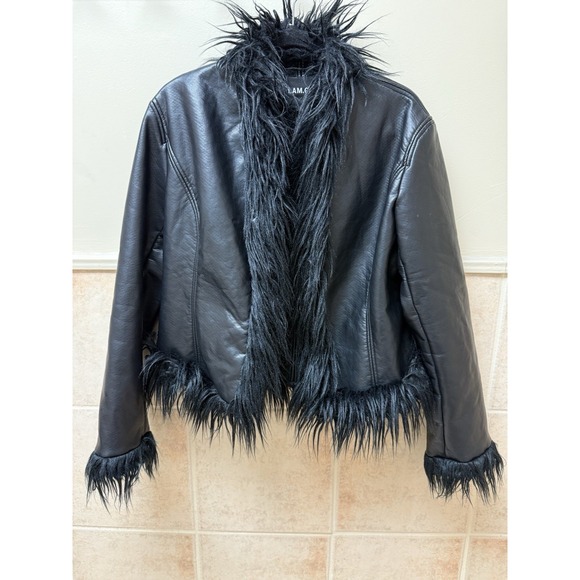 I.AM.GIA black faux leather faux fur trim jacket. Sz L - Picture 3 of 15